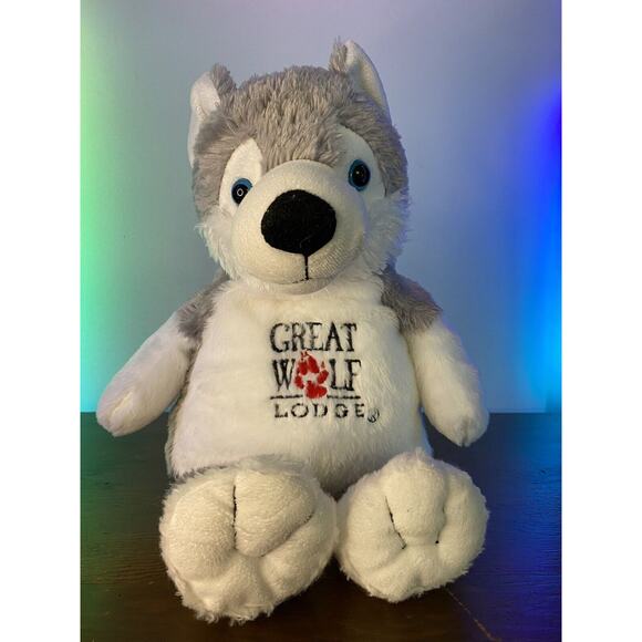 Fiesta Great Wolf Lodge Plush 15" Logo Emblem Front Gray White Stuffed Toy - Picture 1 of 7